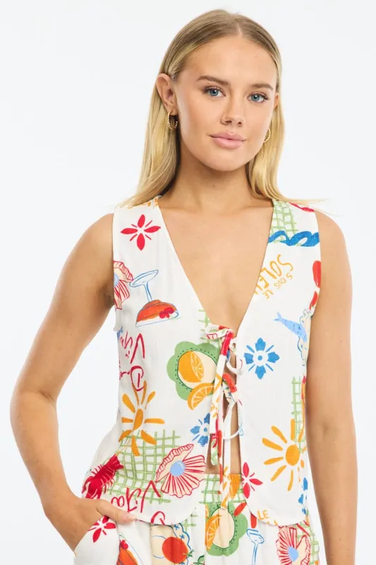 Multi Abstract Tie Up Vest sold by Ally Fashion