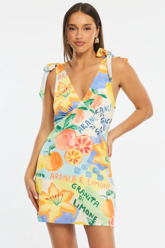 Multi Abstract A Line Mini Dress Sleeveless Linen Blend sold by Ally Fashion