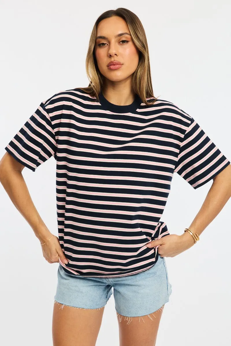 Pink Stripe Oversized Tee Short Sleeve sold by Ally Fashion