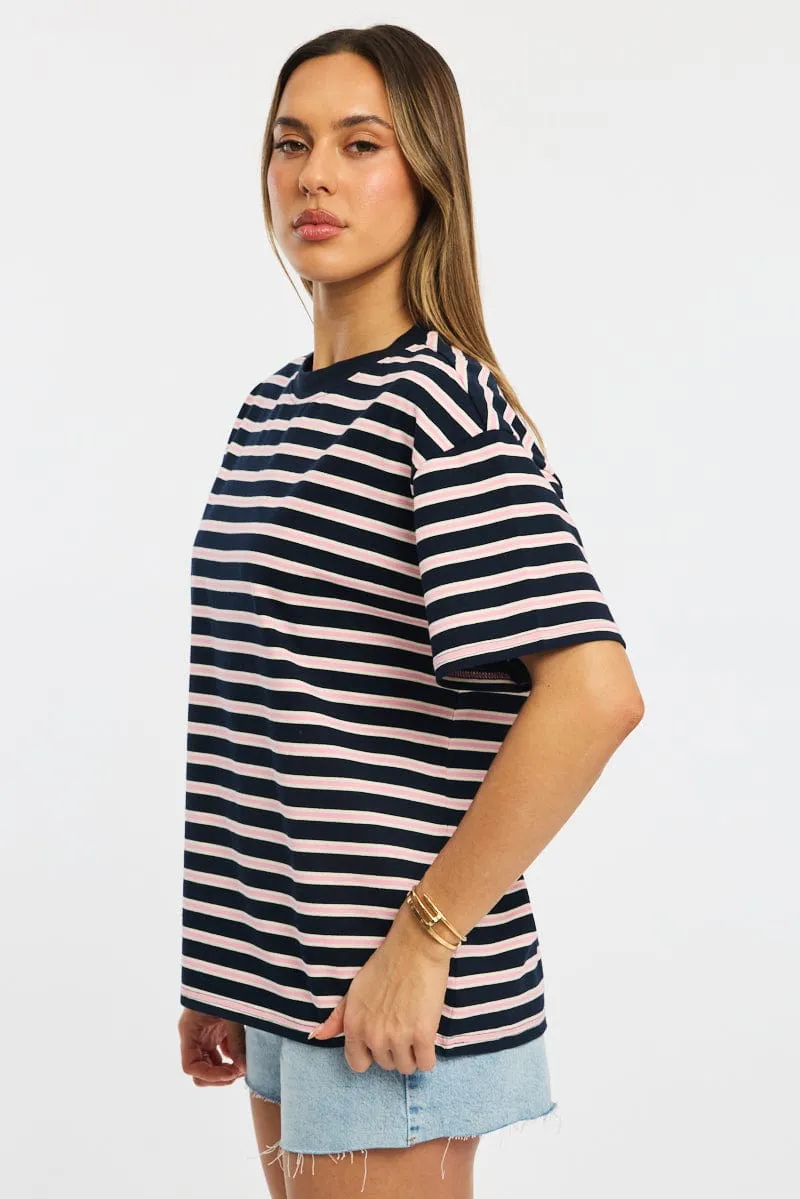 Pink Stripe Oversized Tee Short Sleeve sold by Ally Fashion product image thumbnail 3