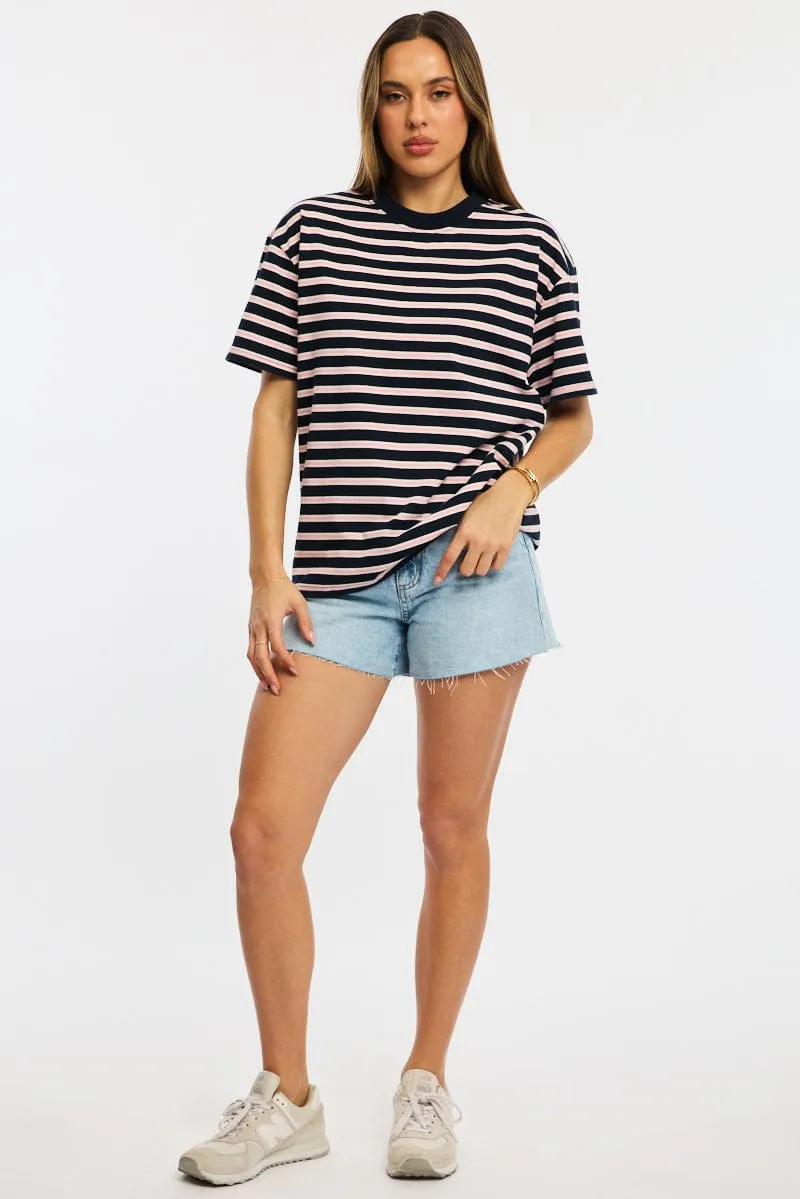 Pink Stripe Oversized Tee Short Sleeve sold by Ally Fashion product image thumbnail 2