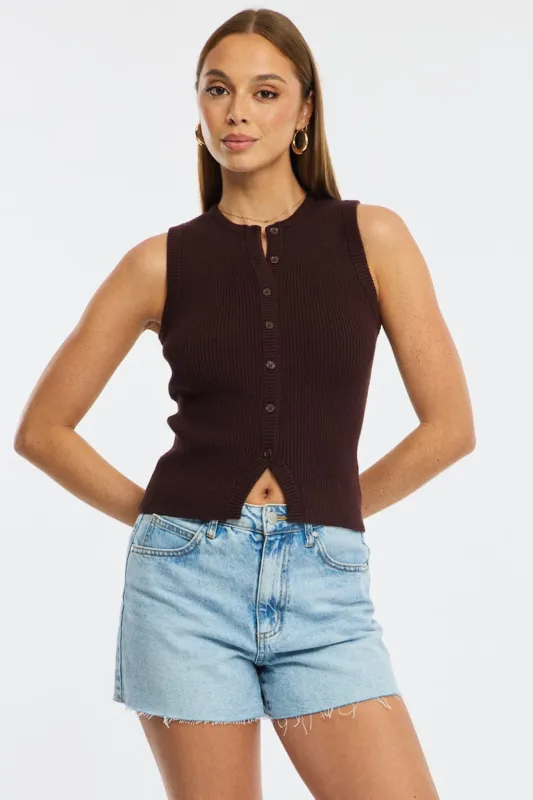 Brown Knit Vest Sleeveless sold by Ally Fashion