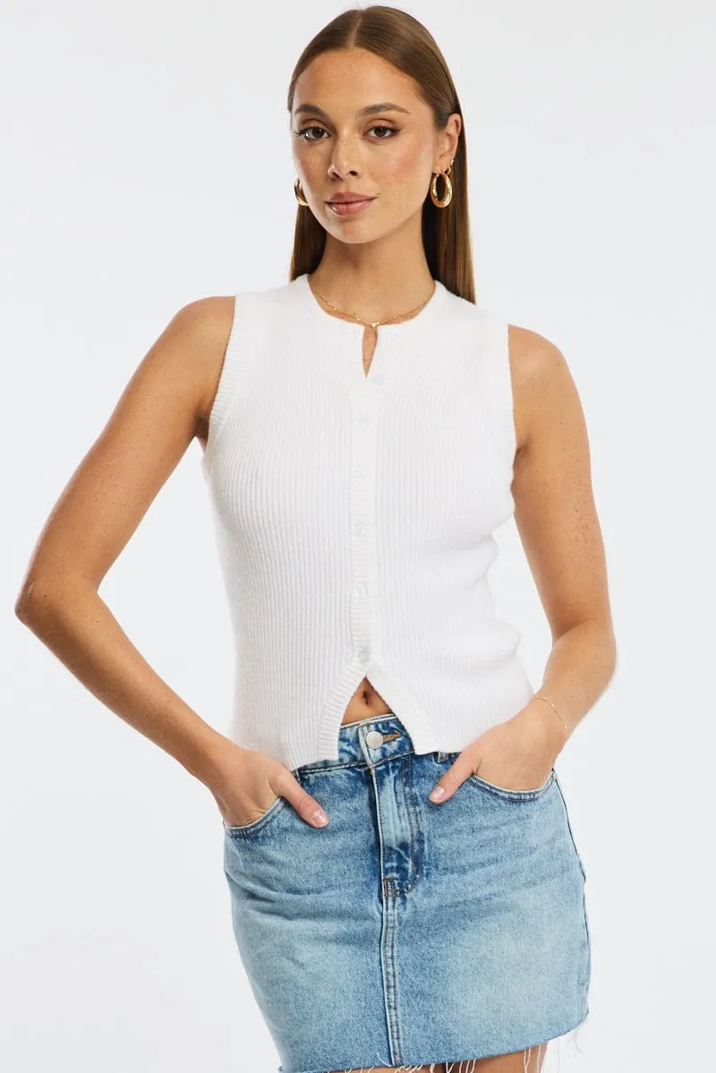 White Knit Vest Sleeveless sold by Ally Fashion