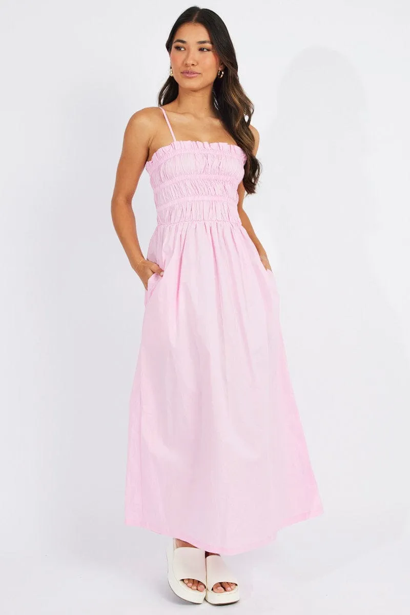 Pink Maxi Dress Sleeveless Shirred sold by Ally Fashion product image thumbnail 2