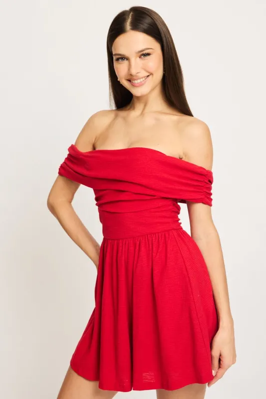 Red Off Shoulder Mini Dress sold by Ally Fashion