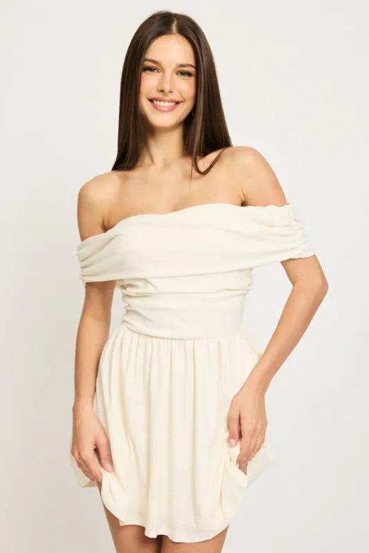 White Off Shoulder Mini Dress sold by Ally Fashion