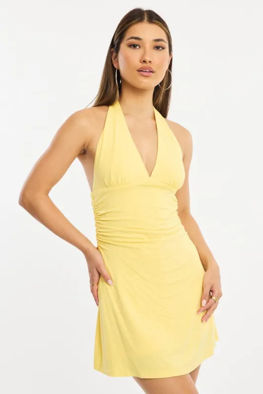 Yellow Halter Neck Mini Dress sold by Ally Fashion