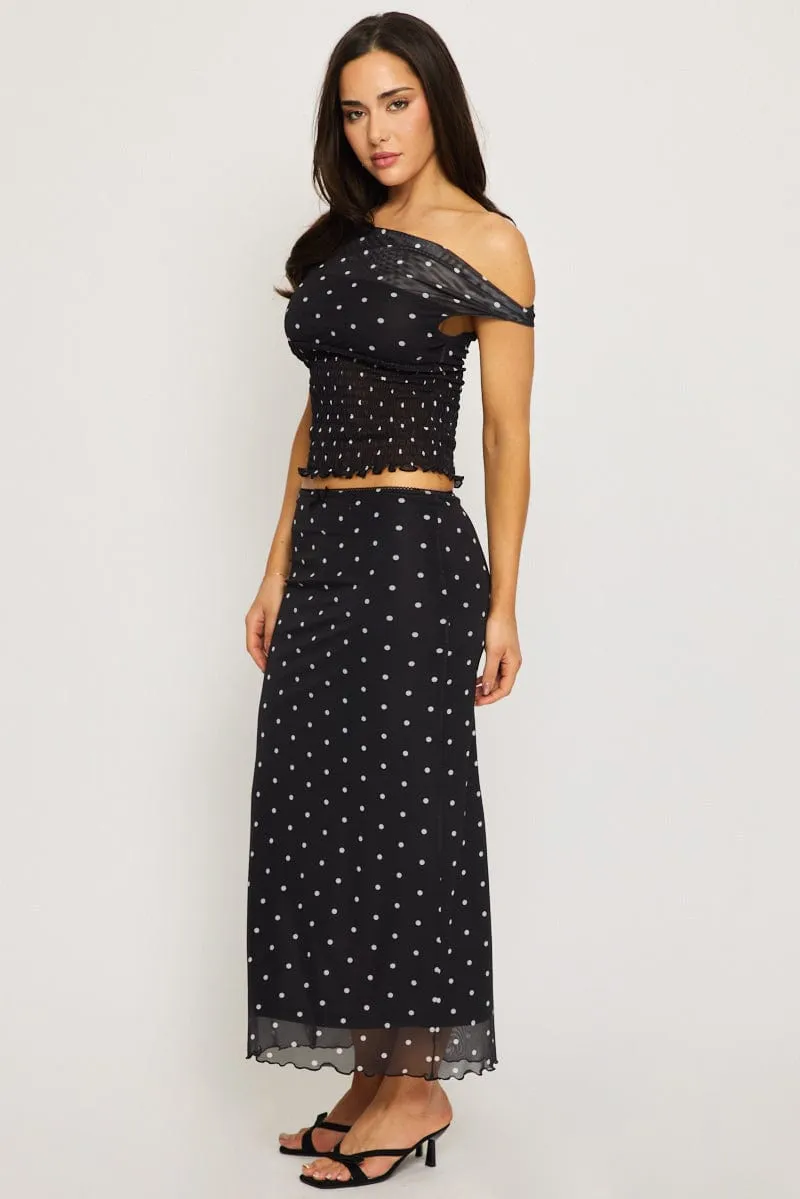 Black Polka Dot Mesh Skirt Elasticated Picot Trim Midaxi sold by Ally Fashion product image thumbnail 3