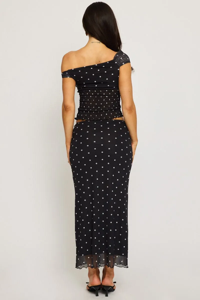 Black Polka Dot Mesh Skirt Elasticated Picot Trim Midaxi sold by Ally Fashion product image thumbnail 4