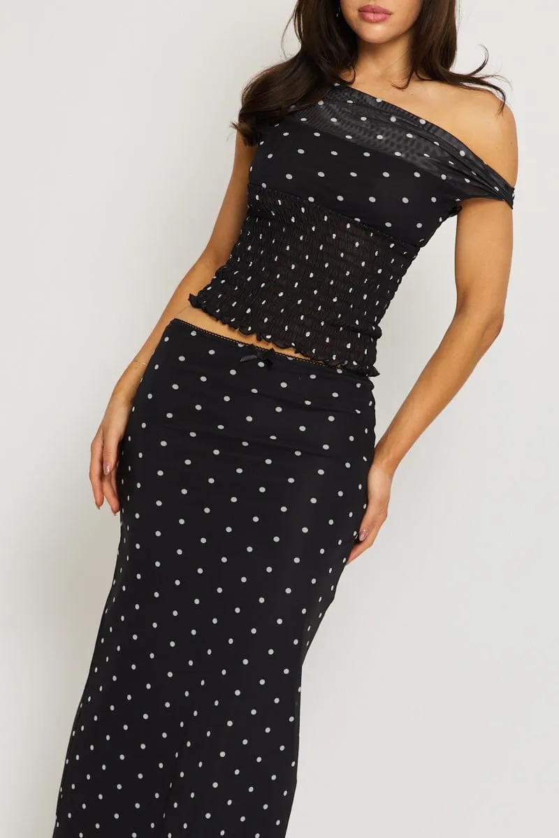 Black Polka Dot Mesh Skirt Elasticated Picot Trim Midaxi sold by Ally Fashion product image thumbnail 5