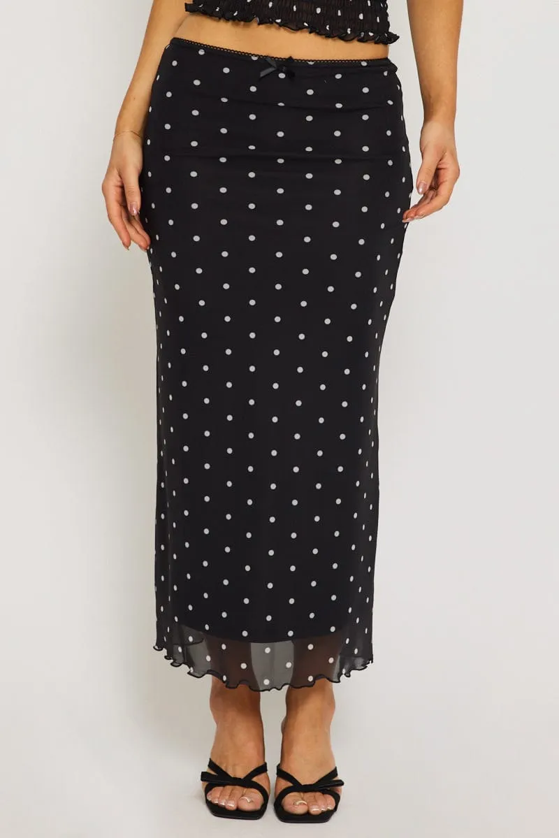 Black Polka Dot Mesh Skirt Elasticated Picot Trim Midaxi sold by Ally Fashion product image thumbnail 2