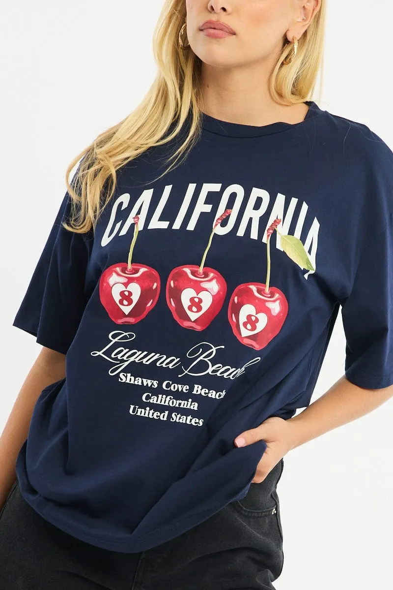 Blue Graphic Tee Short Sleeve sold by Ally Fashion product image thumbnail 5