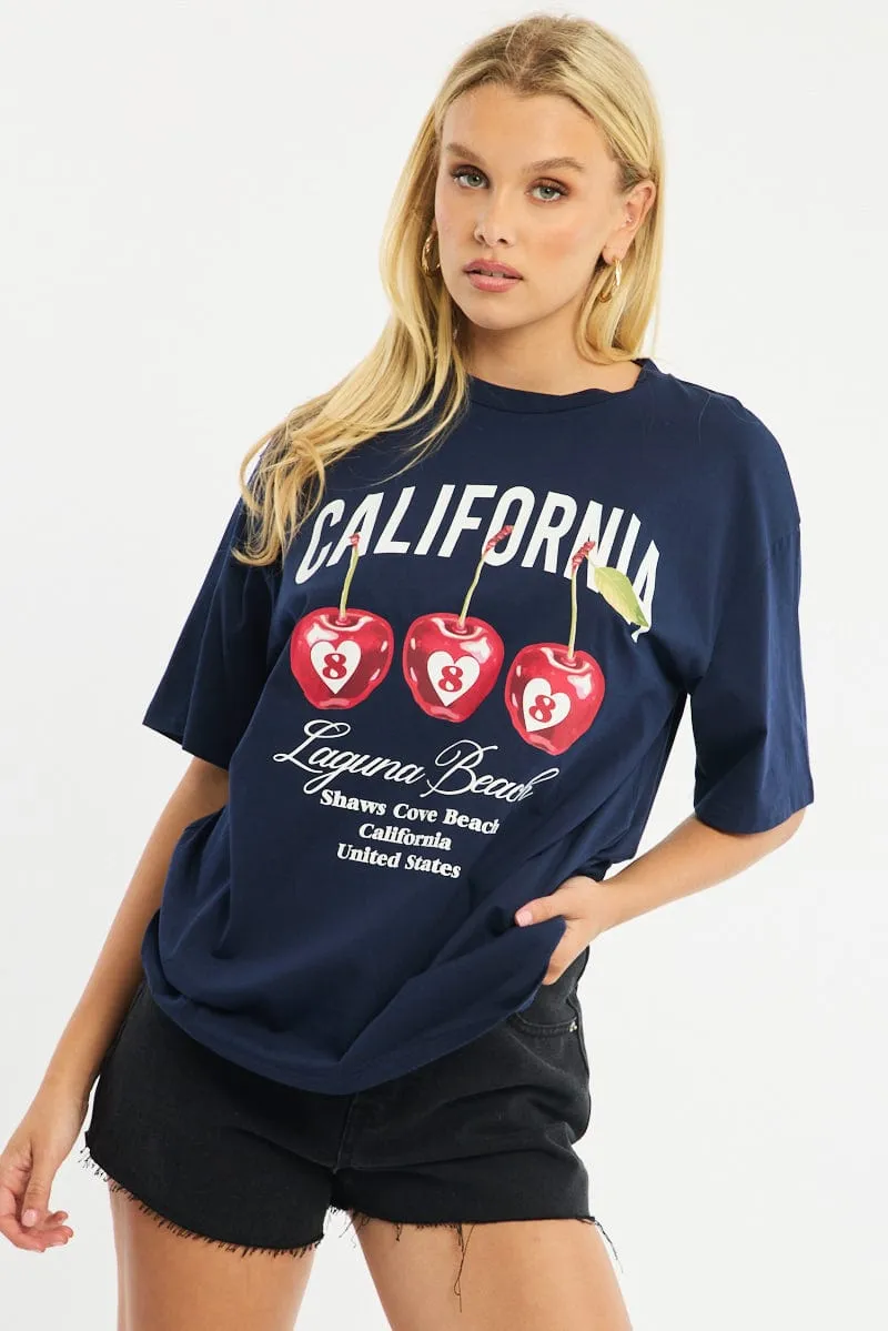Blue Graphic Tee Short Sleeve sold by Ally Fashion
