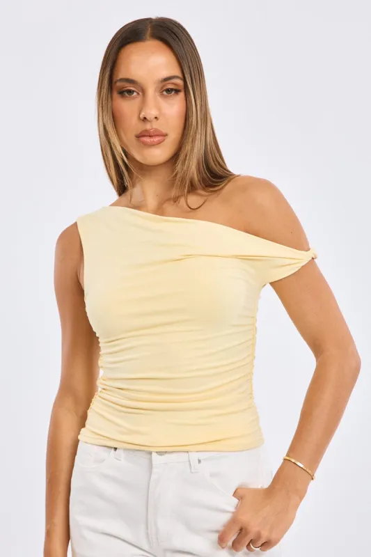 Yellow Supersoft Top Twist Off Shoulder sold by Ally Fashion