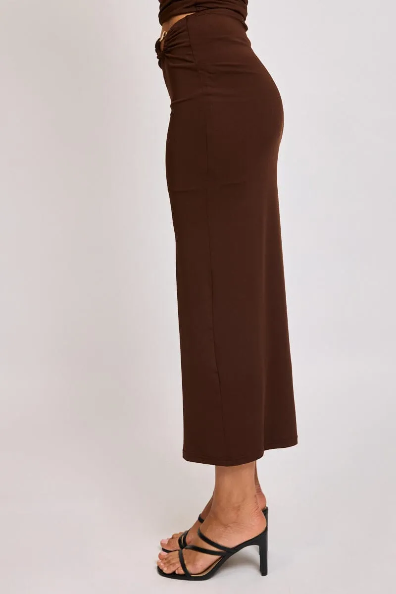 Brown Hardware Buckle Maxi Skirt Elastic Waist Lined sold by Ally Fashion product image thumbnail 3
