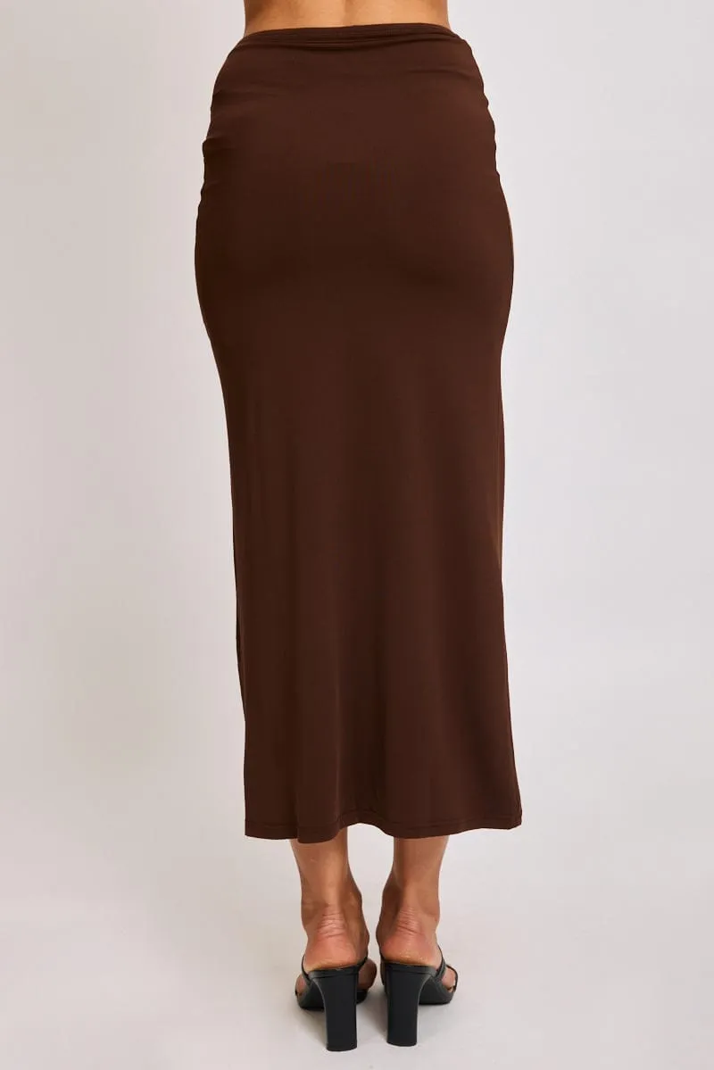 Brown Hardware Buckle Maxi Skirt Elastic Waist Lined sold by Ally Fashion product image thumbnail 4