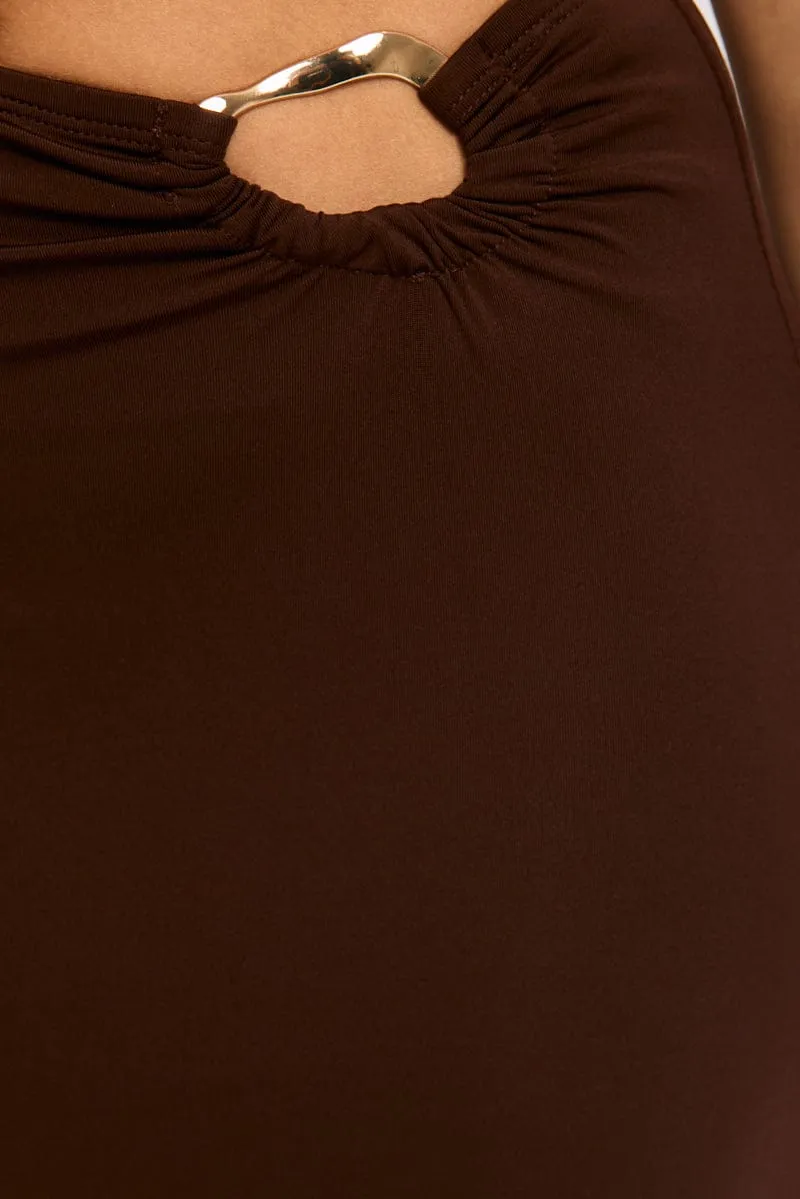 Brown Hardware Buckle Maxi Skirt Elastic Waist Lined sold by Ally Fashion product image thumbnail 5