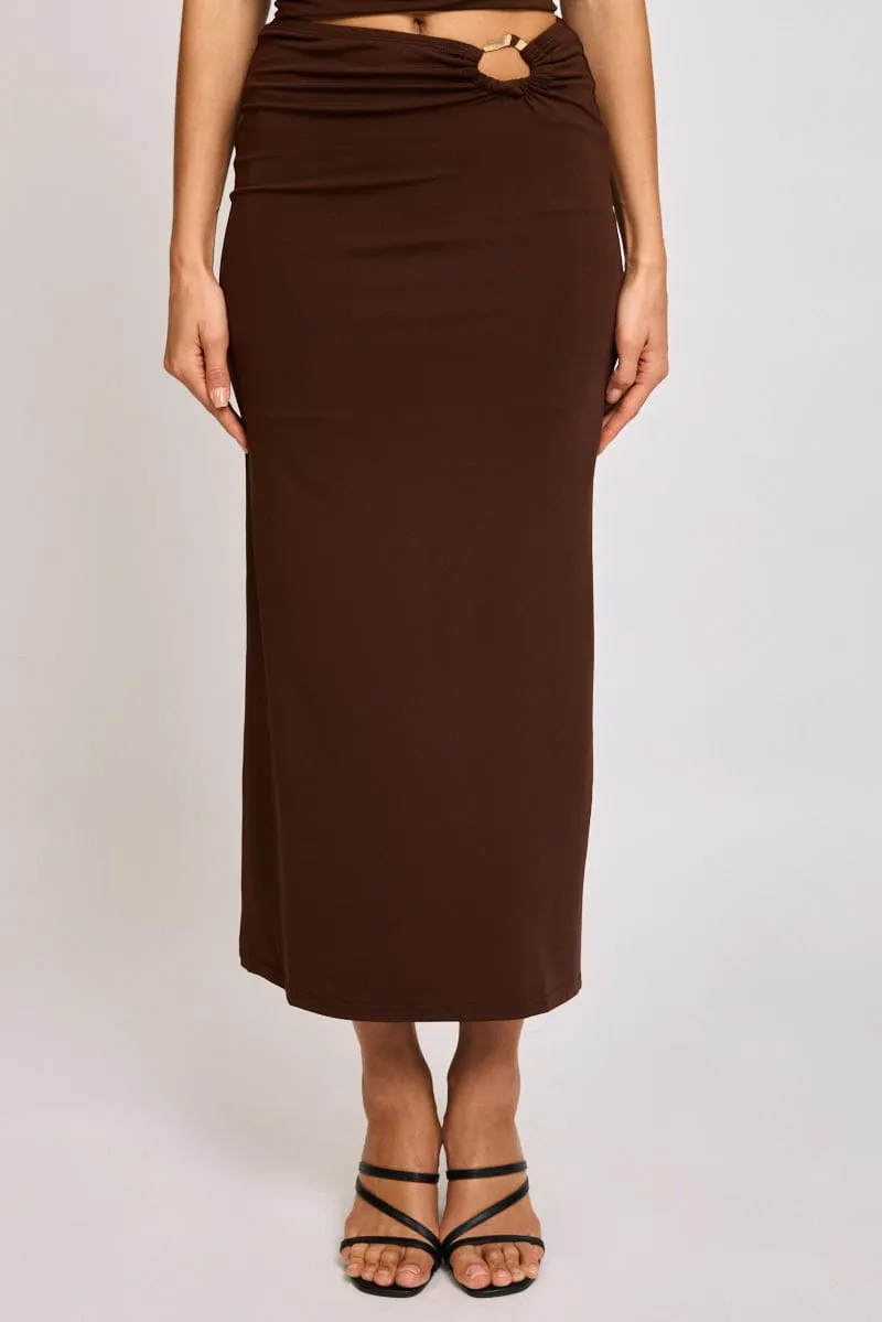 Brown Hardware Buckle Maxi Skirt Elastic Waist Lined sold by Ally Fashion product image thumbnail 2