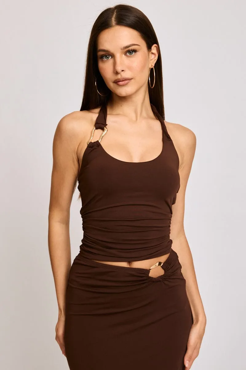 Brown Halter Neck Top sold by Ally Fashion
