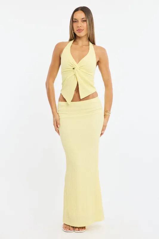 Yellow Maxi Skirt Elasticated Waist Textured Half Lined sold by Ally Fashion