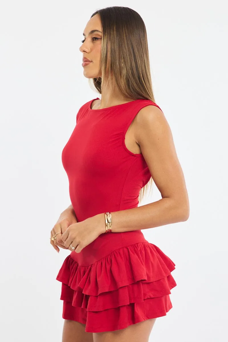 Red Playsuit Frilled Hem sold by Ally Fashion product image thumbnail 3