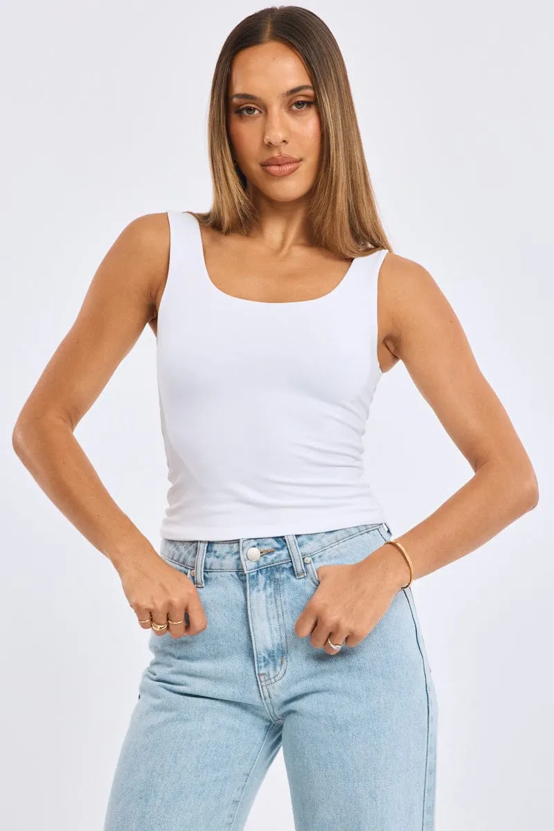 White Supersoft Top U Neck Sleeveless sold by Ally Fashion