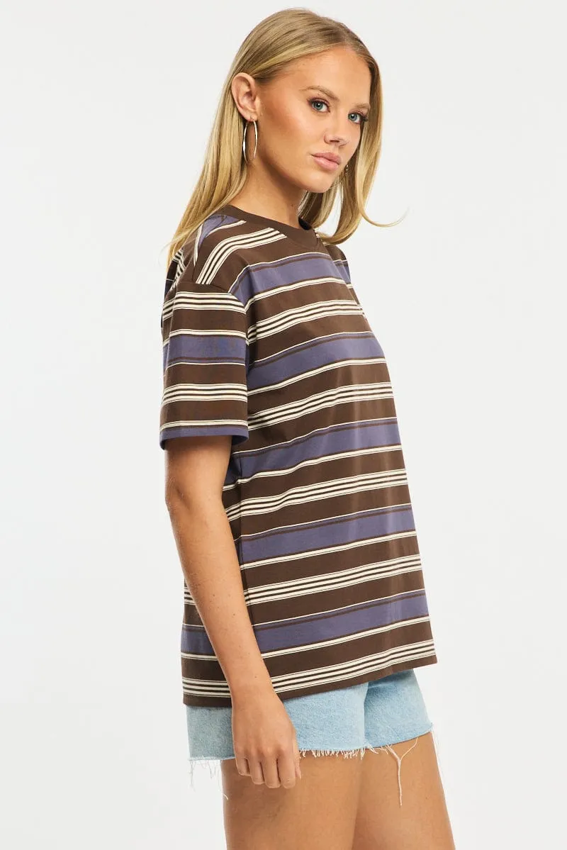Brown Stripe Oversized Tee Short Sleeve sold by Ally Fashion product image thumbnail 3