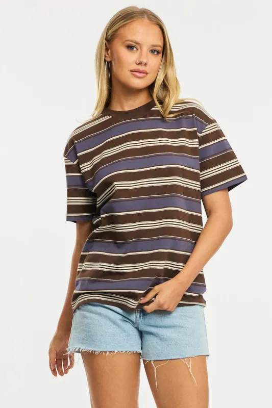 Brown Stripe Oversized Tee Short Sleeve sold by Ally Fashion