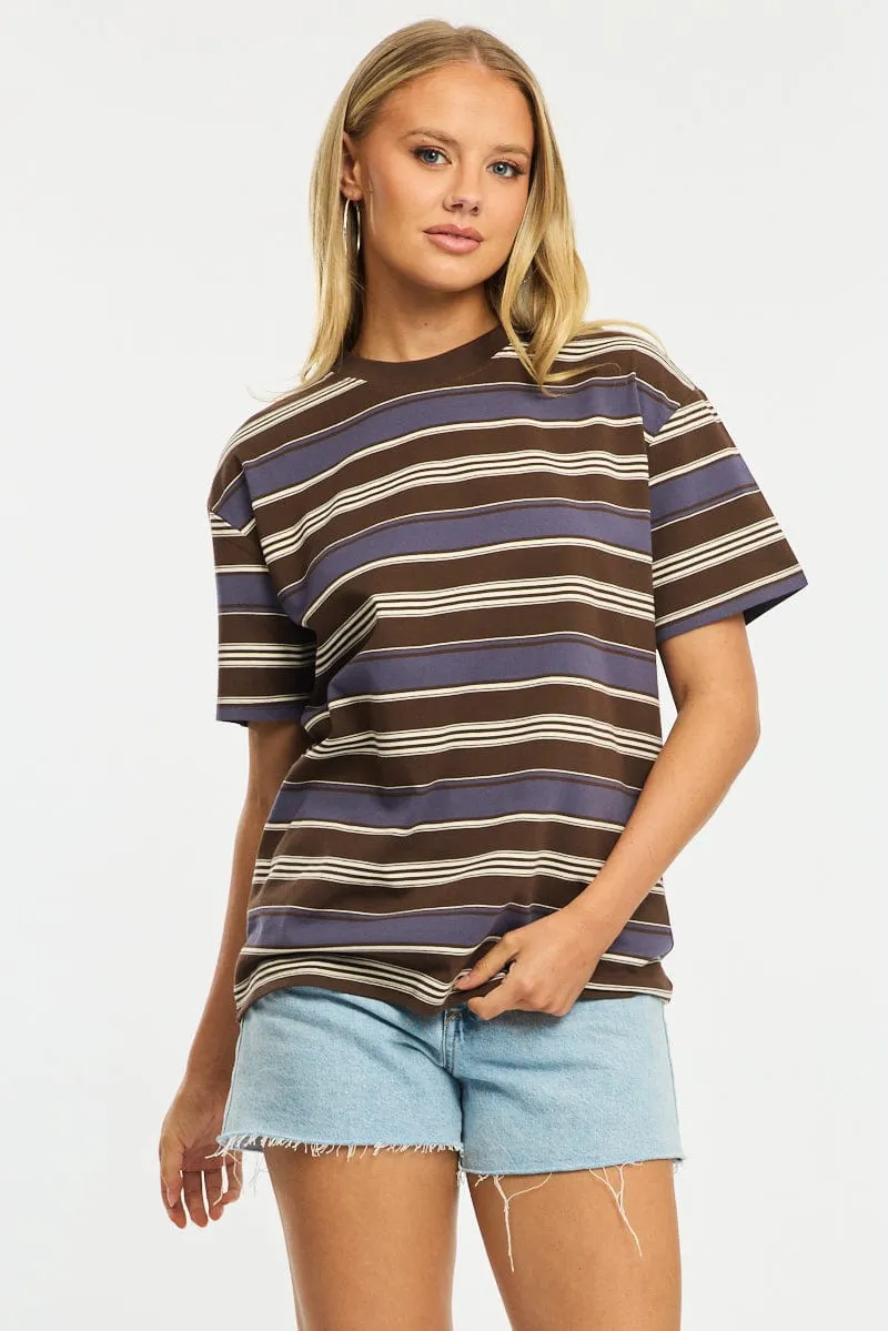 Brown Stripe Oversized Tee Short Sleeve sold by Ally Fashion