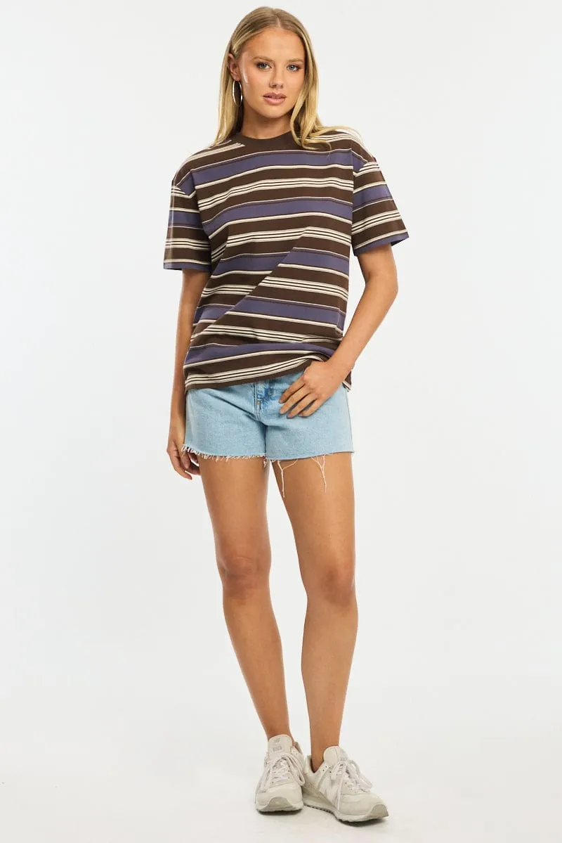 Brown Stripe Oversized Tee Short Sleeve sold by Ally Fashion product image thumbnail 2