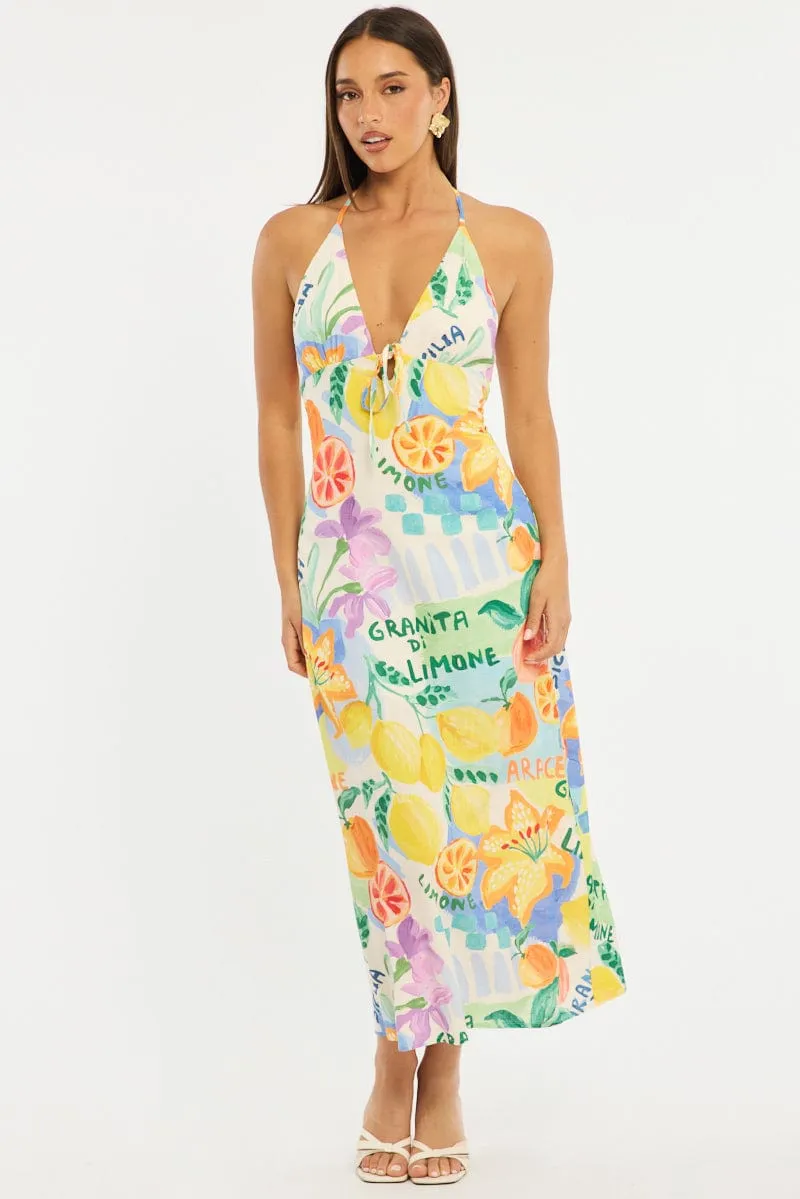 Multi Abstract Midi Dress Halter Neck sold by Ally Fashion