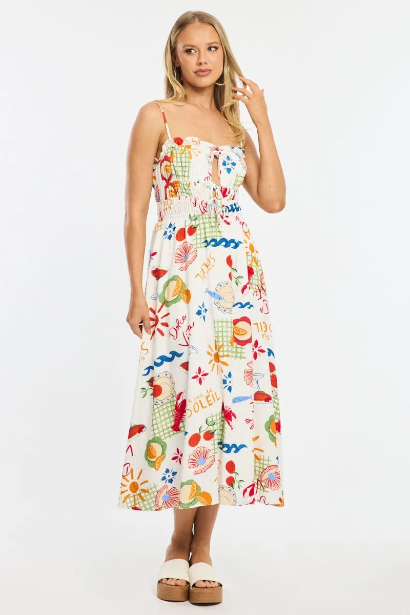 Red Abstract Midi Dress Ribbon Detail Strappy sold by Ally Fashion