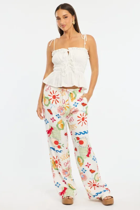 Red Abstract Wide Leg Pants Elasticated Waist sold by Ally Fashion