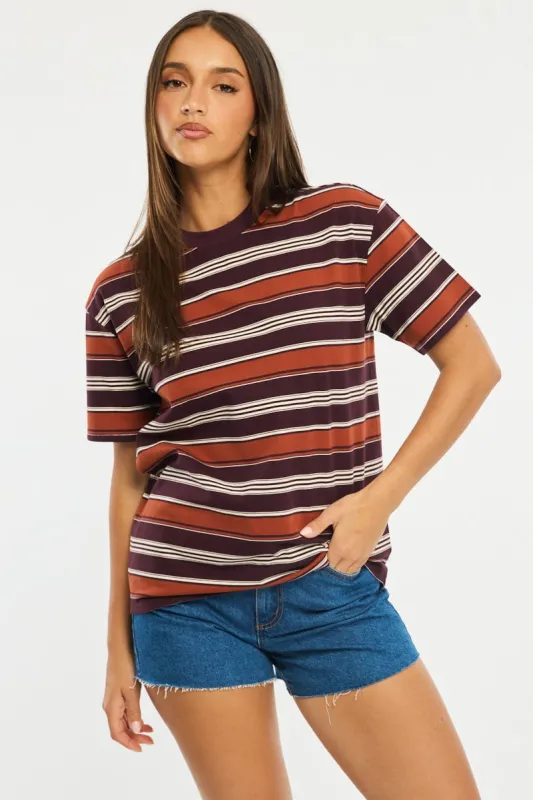 Brown Stripe Oversized Tee Short Sleeve sold by Ally Fashion