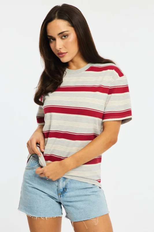 Grey Stripe Oversized Tee Short Sleeve sold by Ally Fashion