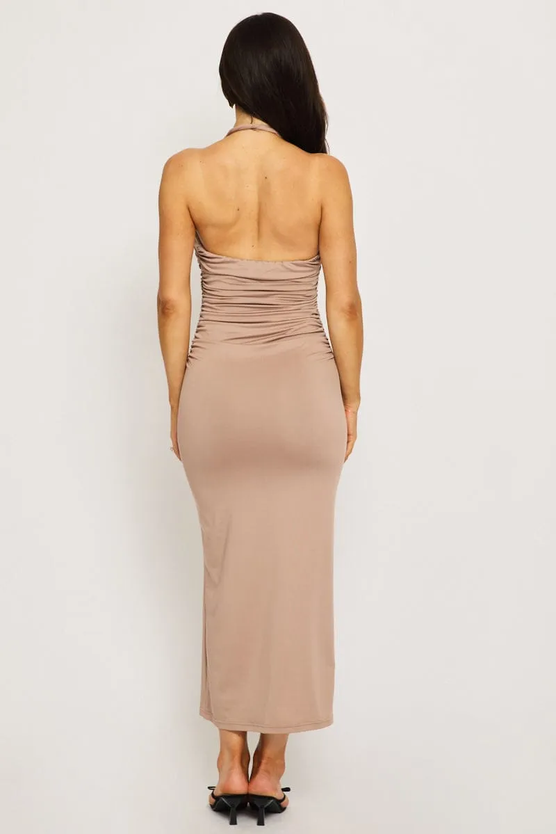 Beige Bodycon Dress Halter Neck sold by Ally Fashion product image thumbnail 4