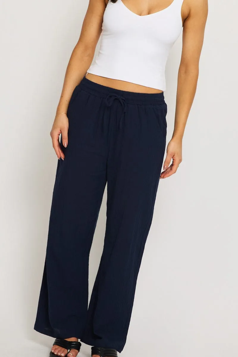 Blue Wide Leg Pants Elasticated Waist sold by Ally Fashion product image thumbnail 5