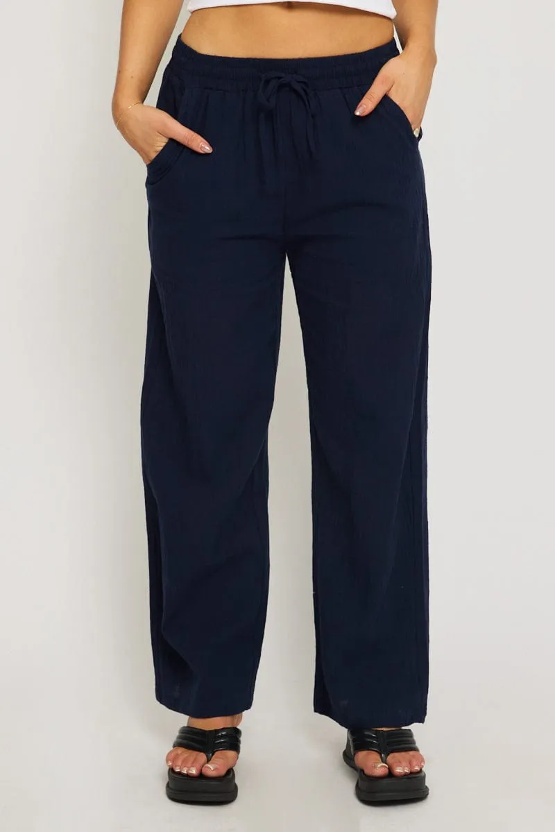 Blue Wide Leg Pants Elasticated Waist sold by Ally Fashion product image thumbnail 2
