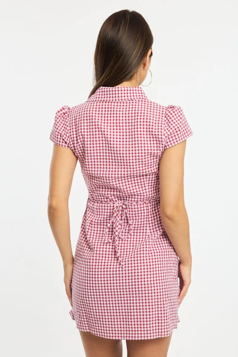 Red Check Mini Dress Collared sold by Ally Fashion product image thumbnail 4