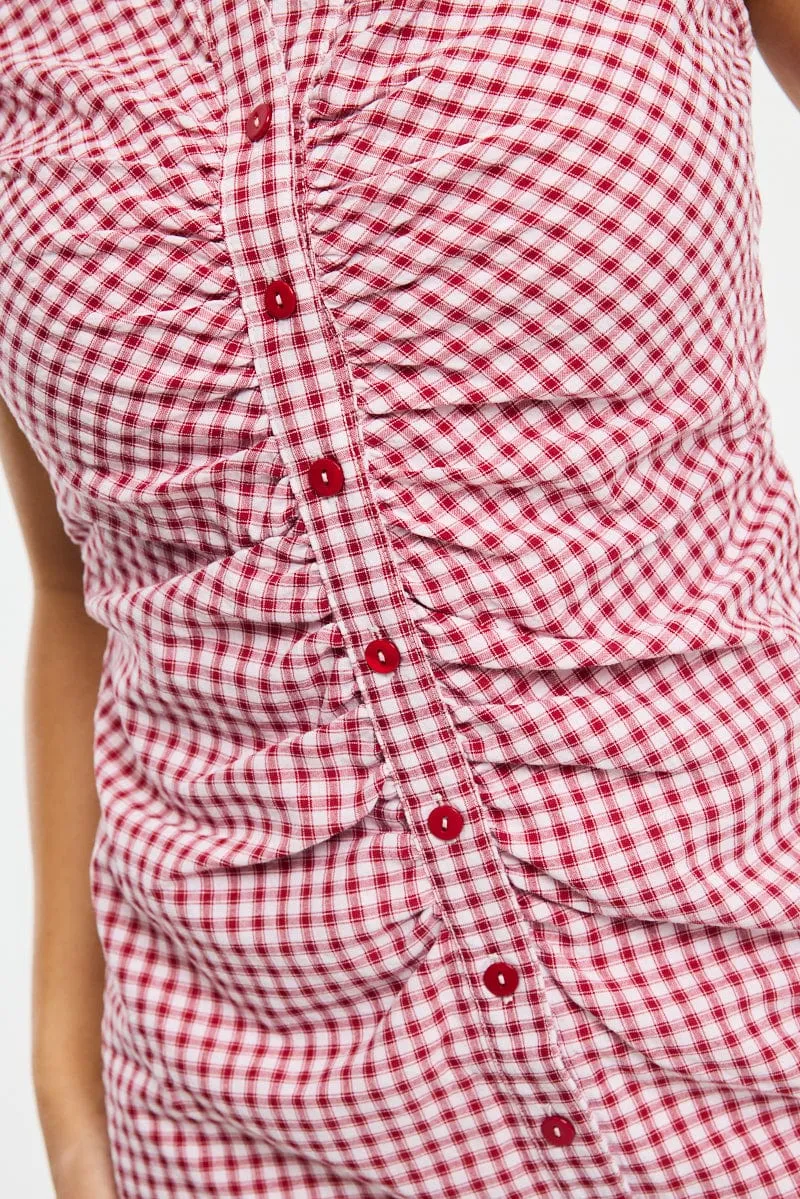 Red Check Mini Dress Collared sold by Ally Fashion product image thumbnail 5