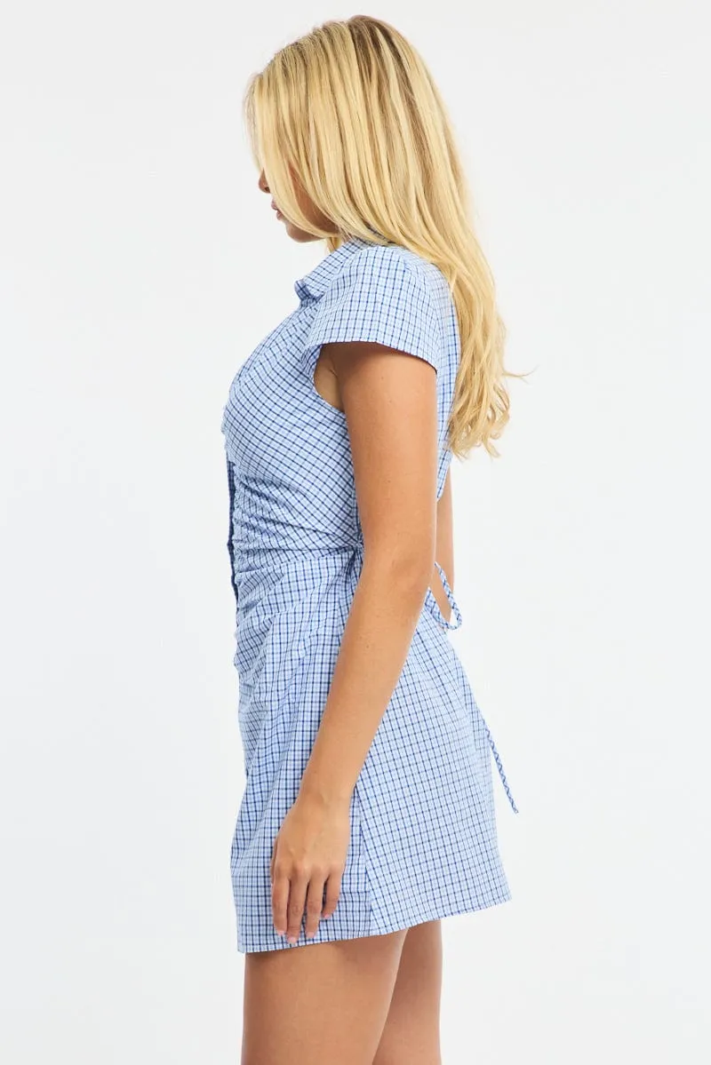 Blue Check Mini Dress Collared sold by Ally Fashion product image thumbnail 3