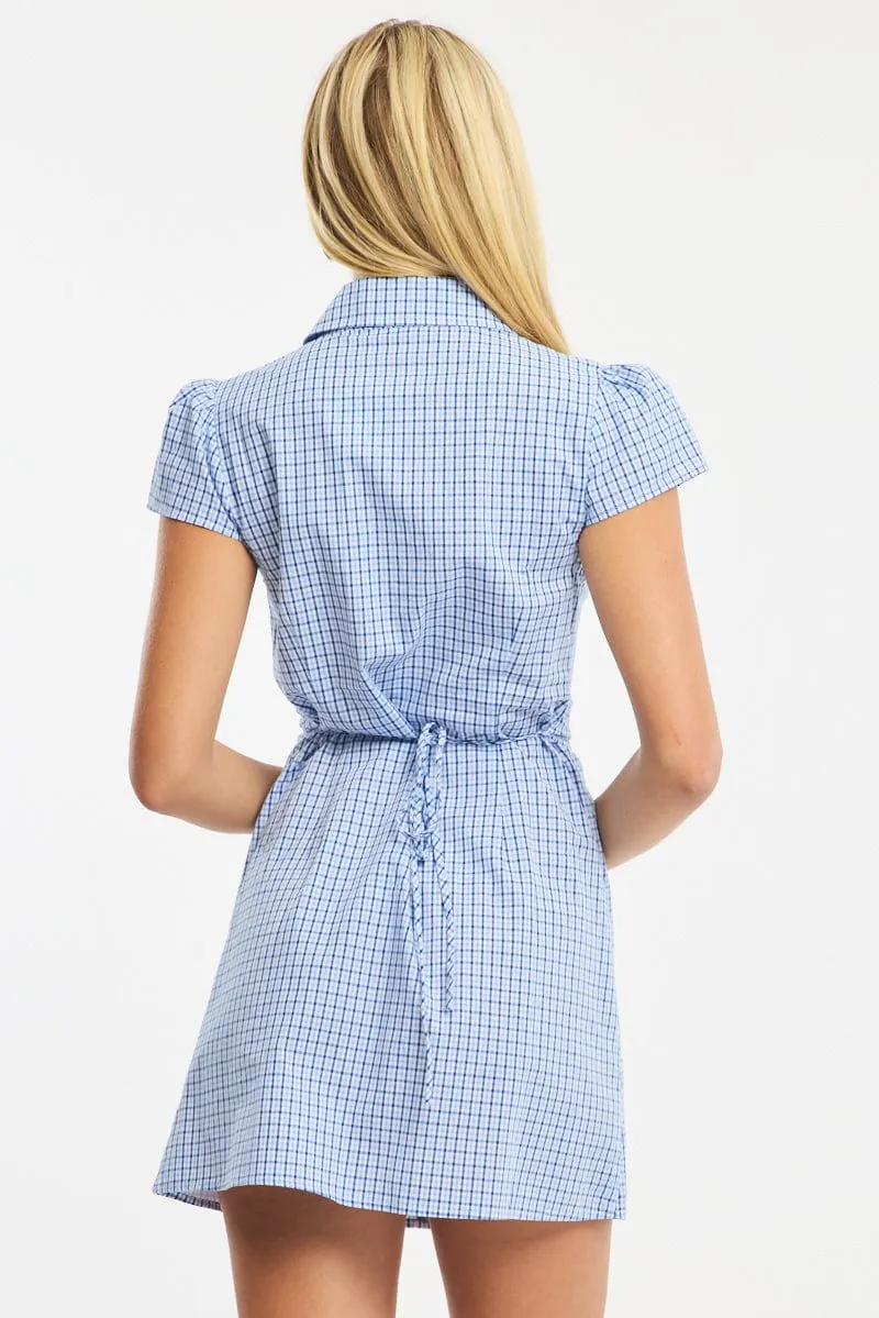 Blue Check Mini Dress Collared sold by Ally Fashion product image thumbnail 4