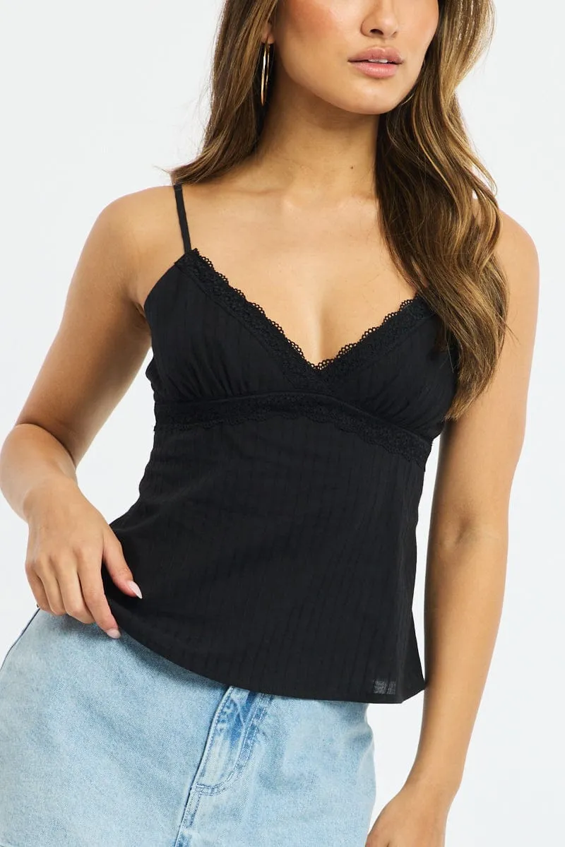 Black Cami Sleeveless V-neck Lace Detail Cotton sold by Ally Fashion product image thumbnail 5
