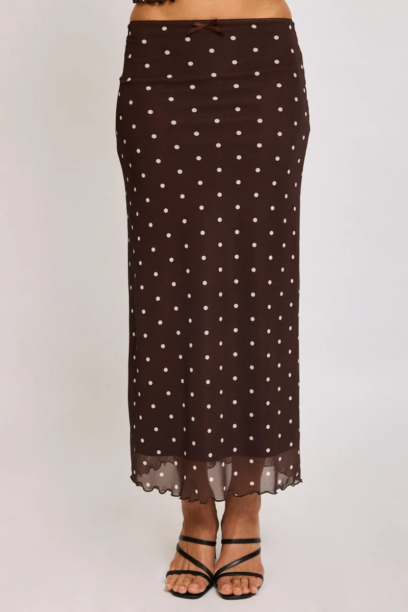Brown Polka Dot Mesh Skirt Elasticated Picot Trim Midaxi sold by Ally Fashion product image thumbnail 2