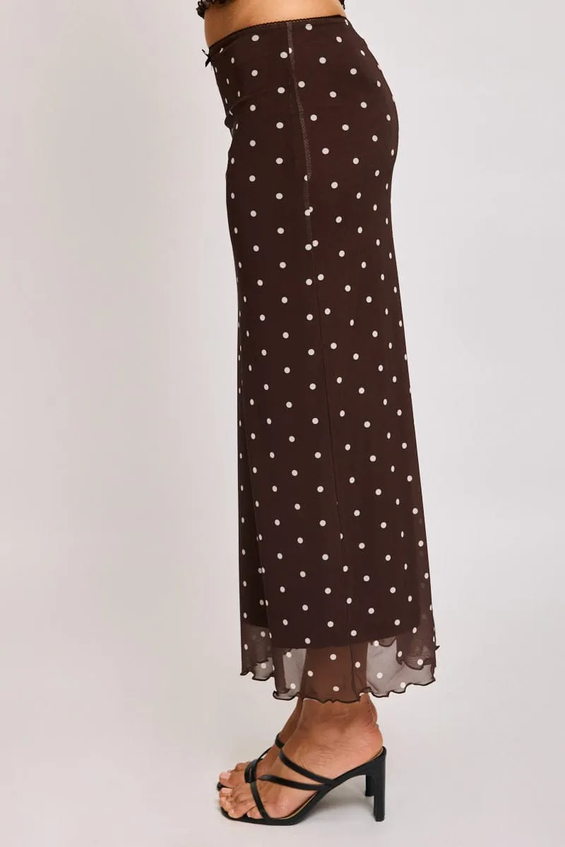 Brown Polka Dot Mesh Skirt Elasticated Picot Trim Midaxi sold by Ally Fashion product image thumbnail 3