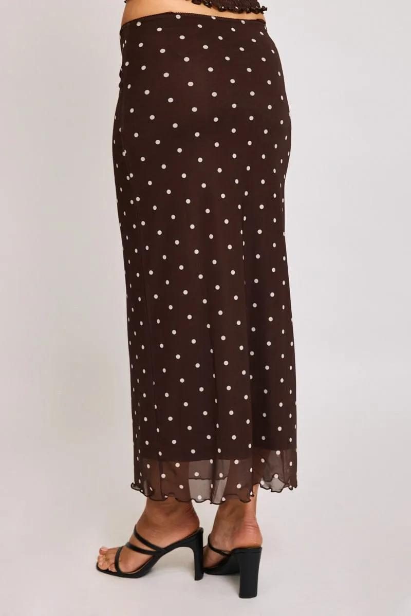 Brown Polka Dot Mesh Skirt Elasticated Picot Trim Midaxi sold by Ally Fashion product image thumbnail 4