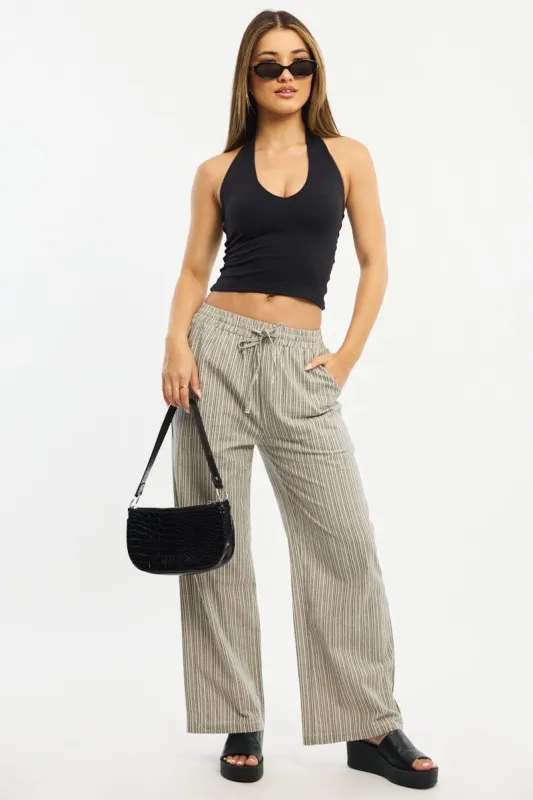 Black Stripe Wide Leg Pants Elasticated Waist sold by Ally Fashion