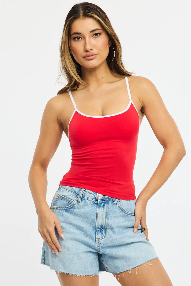 Red Singlet Top Contrast Binding Seamless sold by Ally Fashion