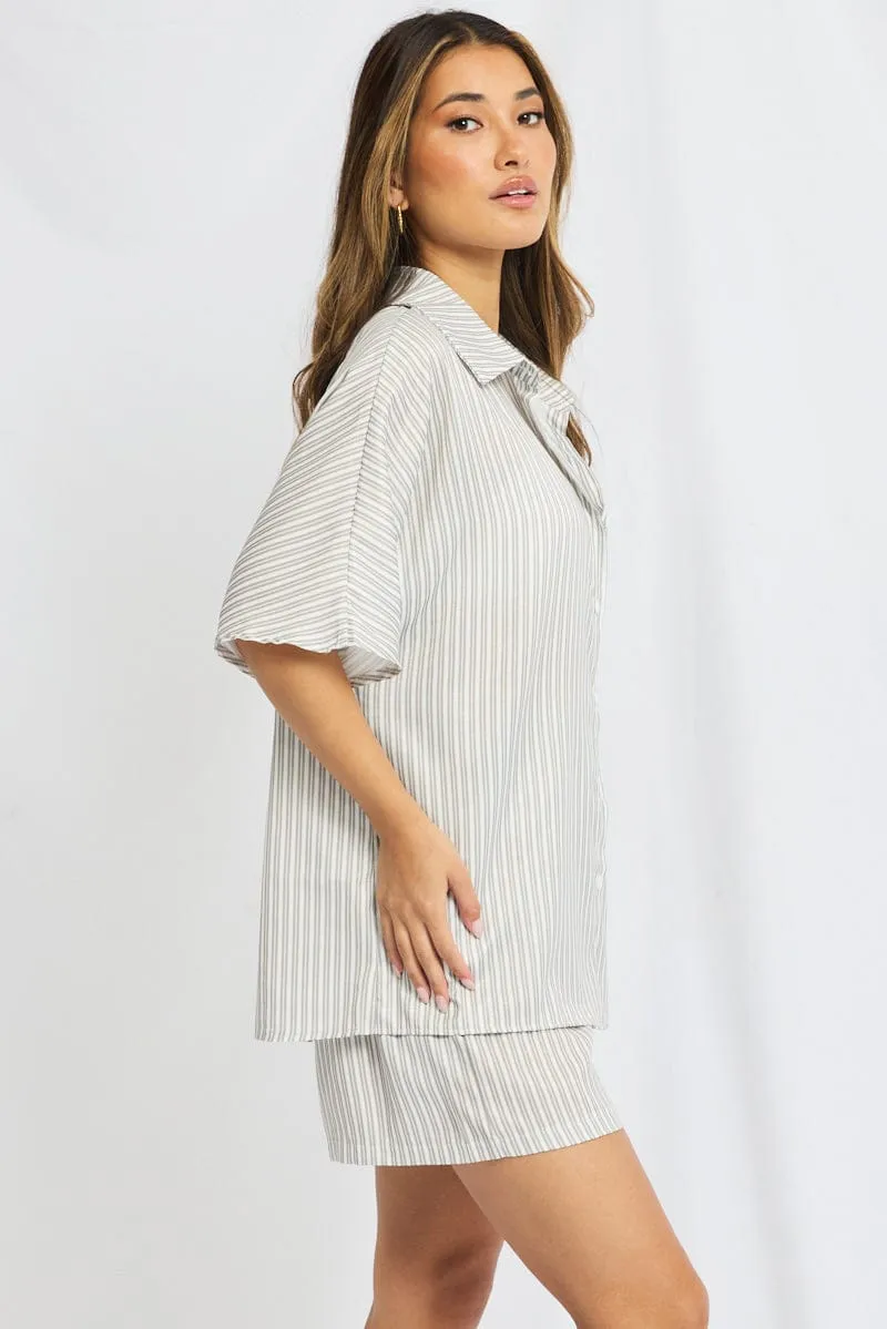 Grey Stripe Beach Set Shirt And Shorts sold by Ally Fashion product image thumbnail 4