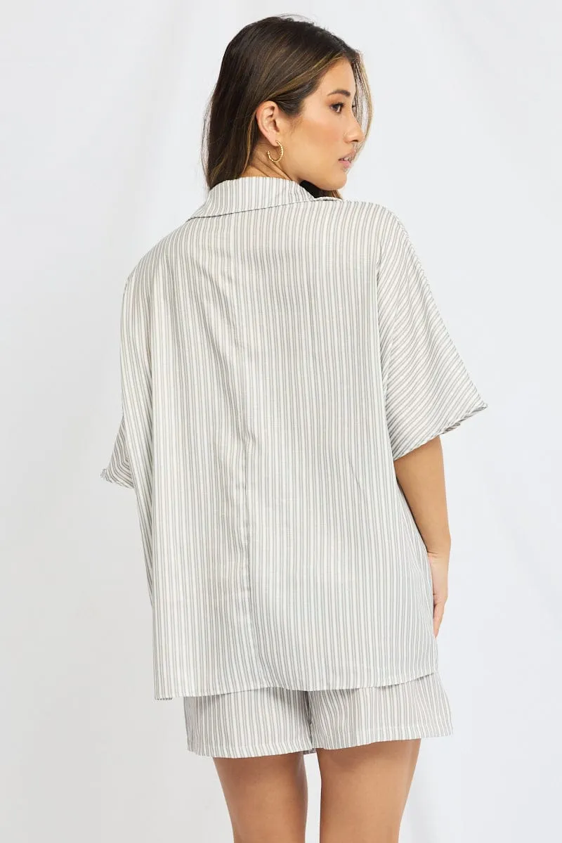 Grey Stripe Beach Set Shirt And Shorts sold by Ally Fashion product image thumbnail 5